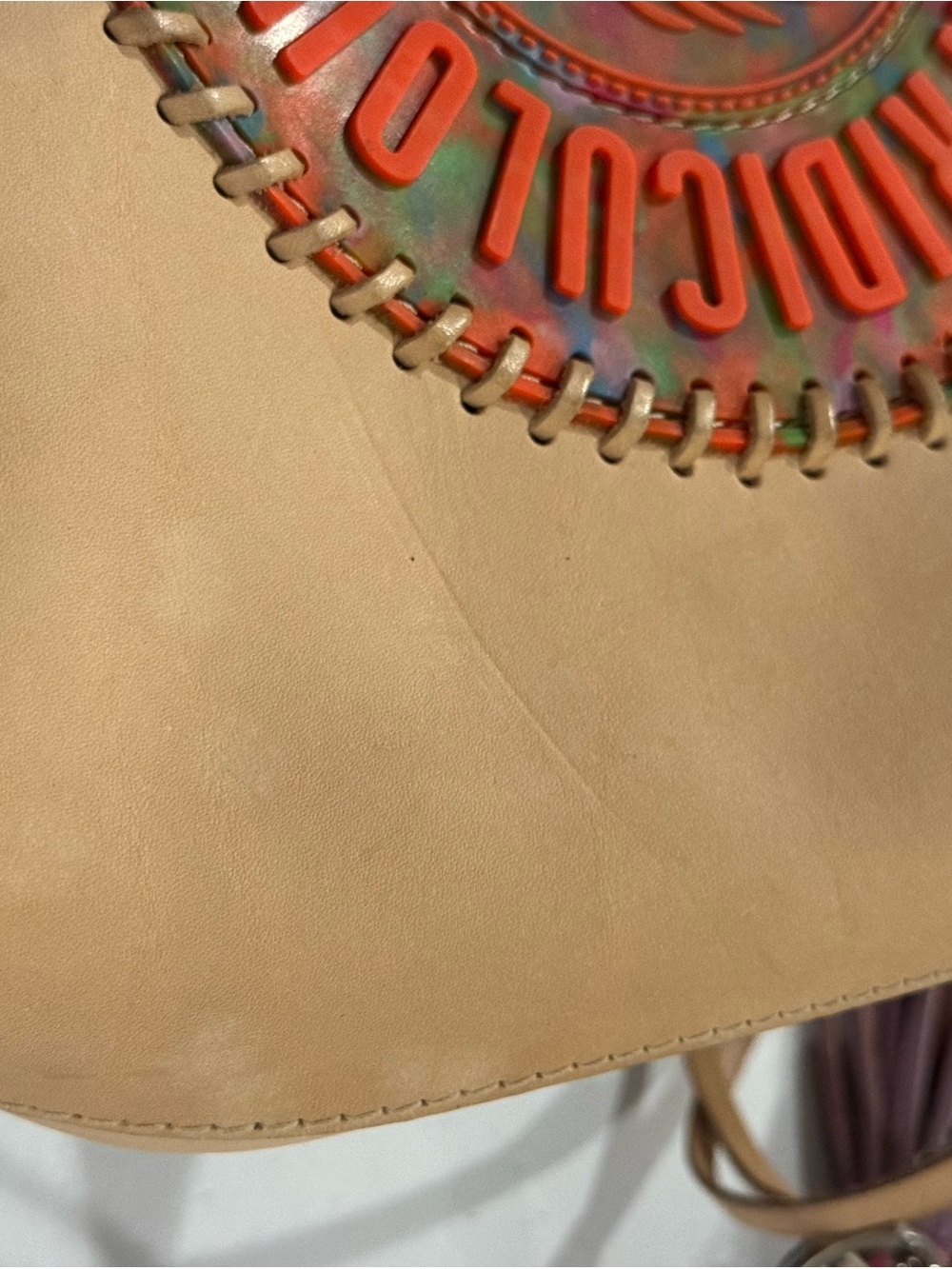 Consuela Beige Leather Crossbody with Multicolor Medallion - Picture 5 of 8